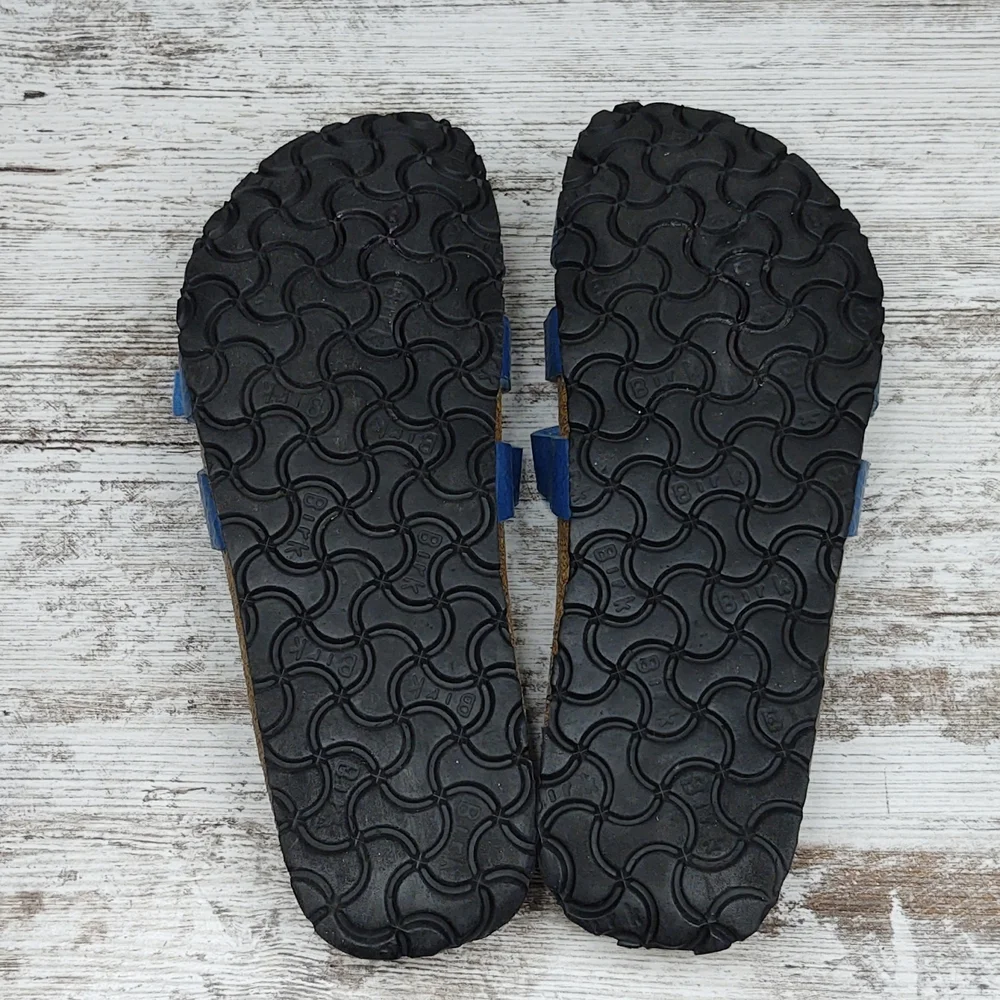 🟦Sz 37 Like New Birkenstock Blue Triple Strap Slide Sandal - Picture 15 of 16